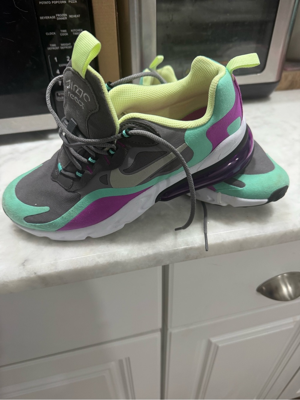 Nike Kids Air Max 270 React Mint Green, Purple & Gray Sneakers